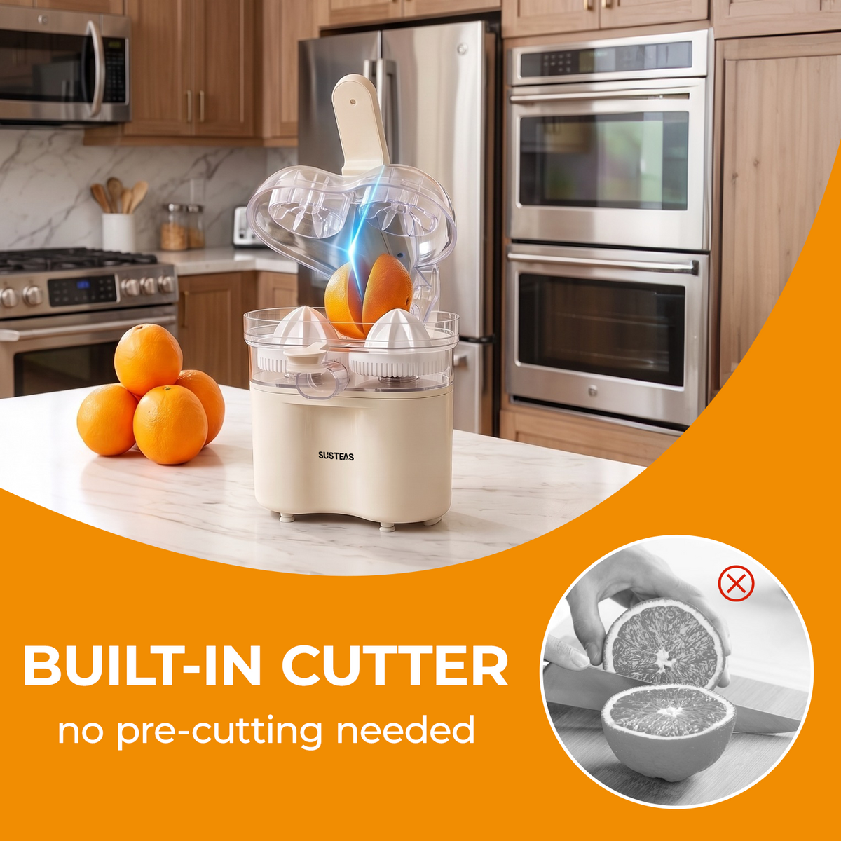 SUSTEAS Electric Citrus Juicer with Dual-Head Press & Built-In Cutter D-8117C