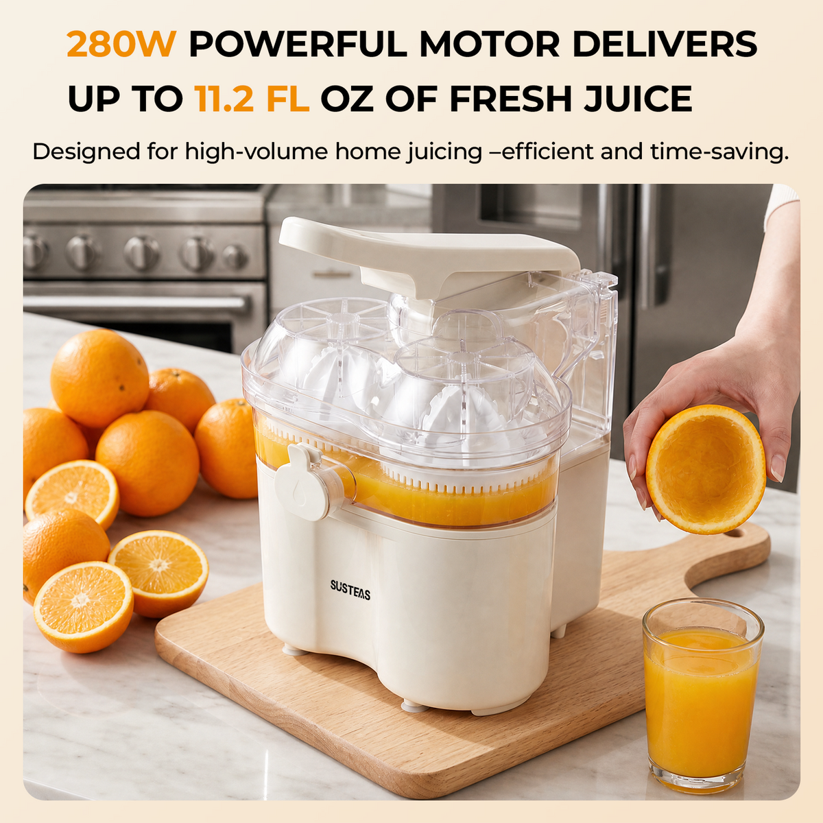 SUSTEAS Electric Citrus Juicer with Dual-Head Press & Built-In Cutter D-8117C
