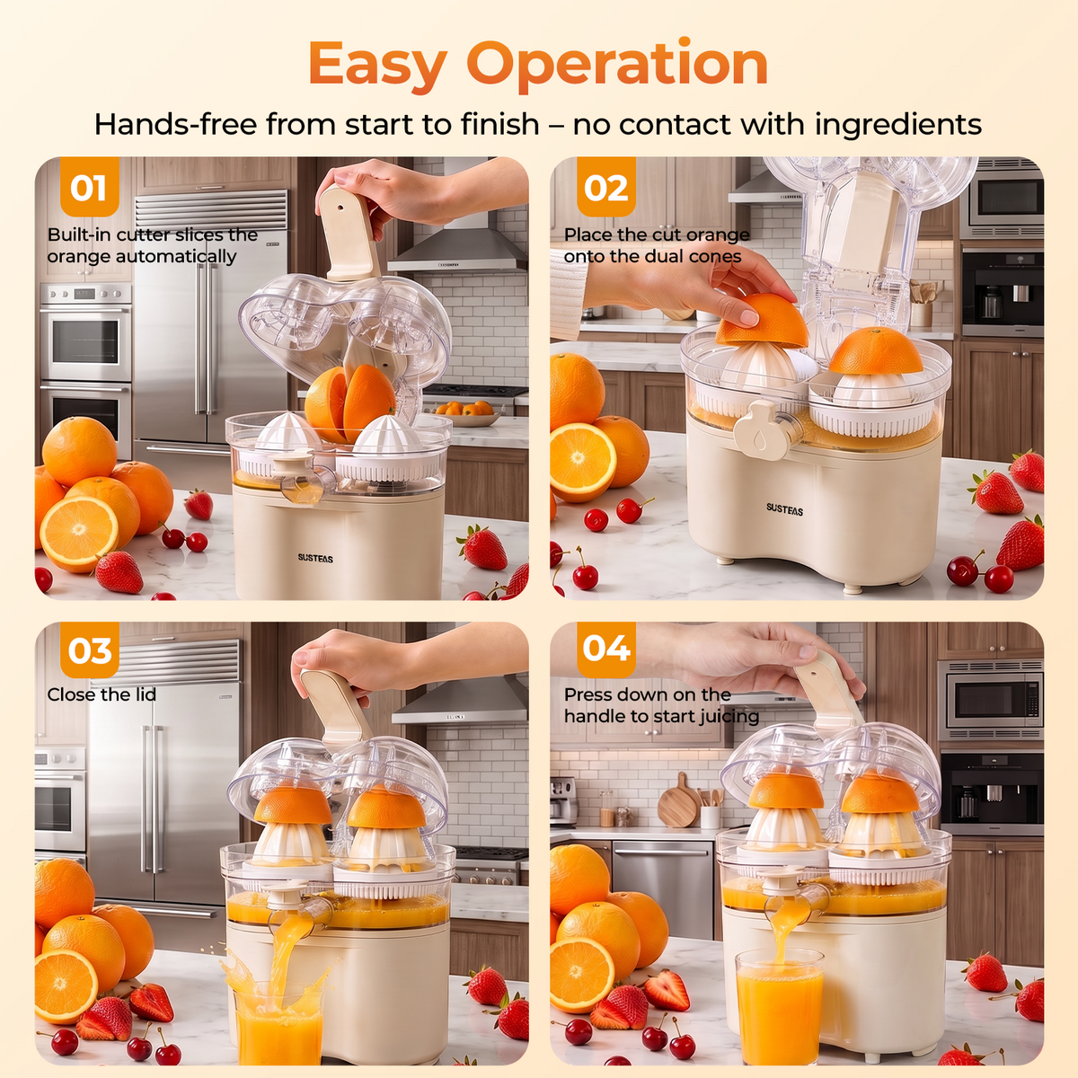 SUSTEAS Electric Citrus Juicer with Dual-Head Press & Built-In Cutter D-8117C