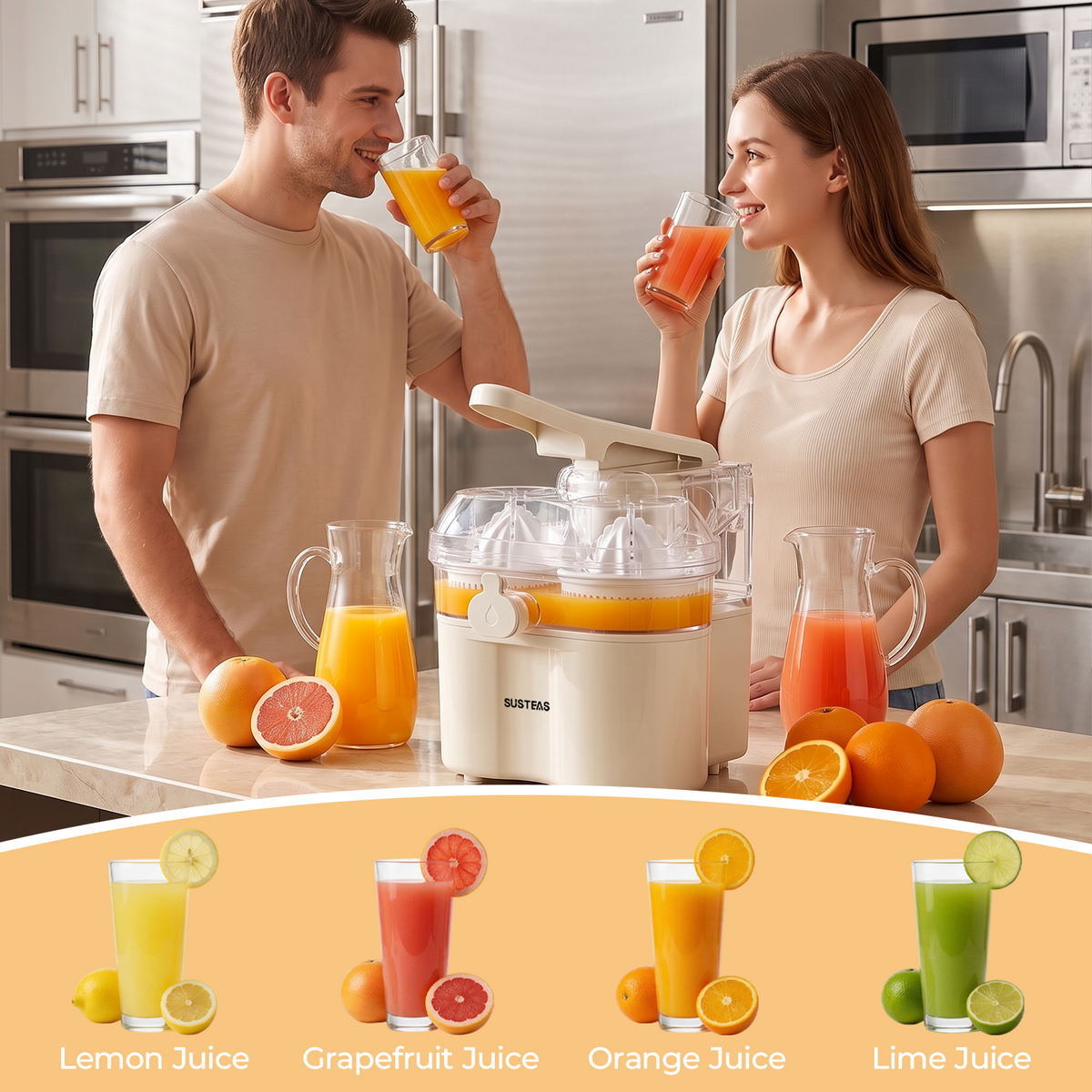 SUSTEAS Electric Citrus Juicer with Dual-Head Press & Built-In Cutter D-8117C
