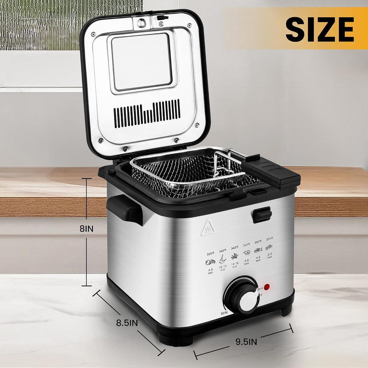 SUSTEAS® Electric Countertop Deep Fryer 1.5L with Viewing Window and Adjustable Temperature (MR15C1)