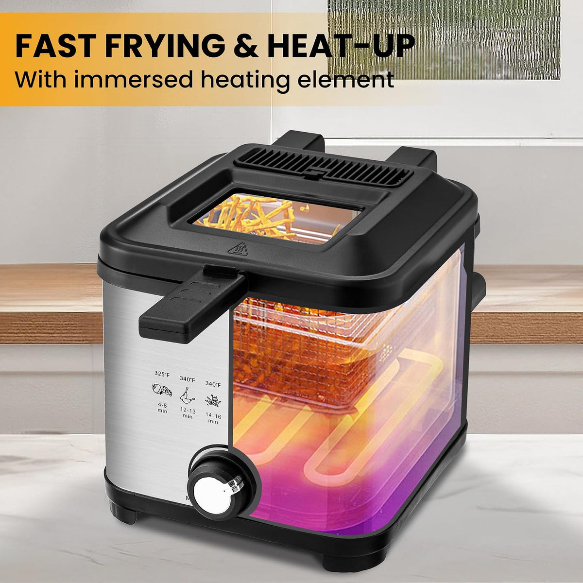 SUSTEAS® Electric Countertop Deep Fryer 1.5L with Viewing Window and Adjustable Temperature (MR15C1)