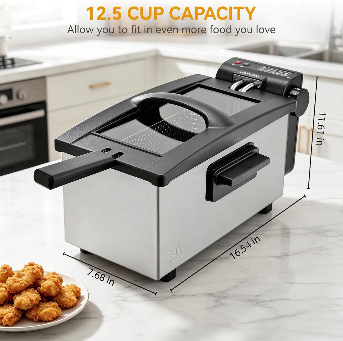 SUSTEAS® Electric Deep Fryer 3L with Removable Fry Basket & Overheat Protection (MMF635S1-1)