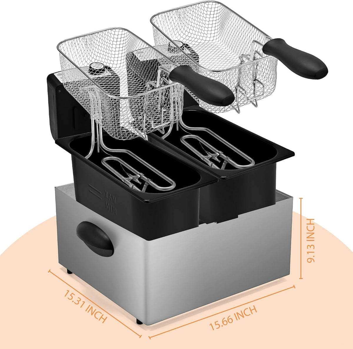SUSTEAS® Electric Deep Fryer 6L with 2 Basket & Independent Temperature Control (MPS130DL-1)