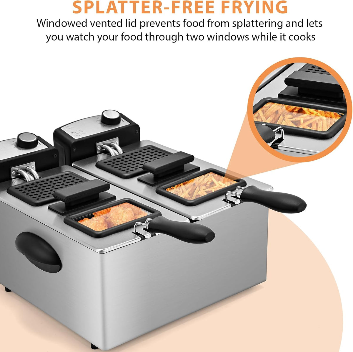 SUSTEAS® Electric Deep Fryer 6L with 2 Basket & Independent Temperature Control (MPS130DL-1)