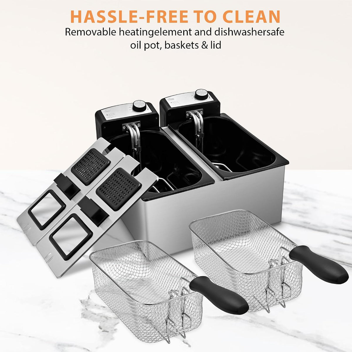 SUSTEAS® Electric Deep Fryer 6L with 2 Basket & Independent Temperature Control (MPS130DL-1)