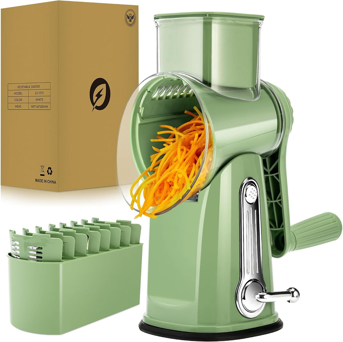 SUSTEAS® Rotary Cheese Grater with 5 Interchangeable Blades (LS-1070)