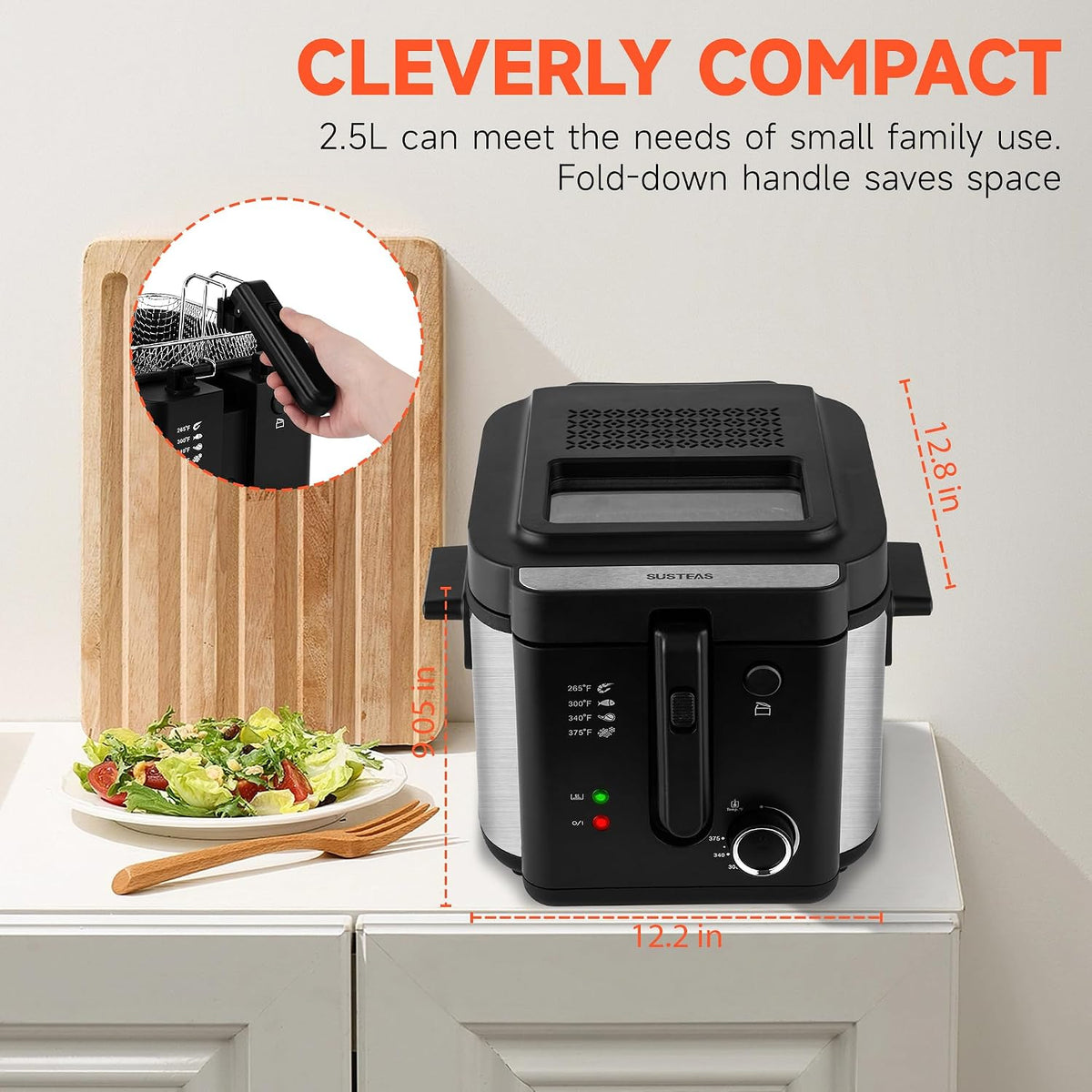SUSTEAS® Electric Deep Fryer 2.5L with Removable Lid and Non-Stick Inner Pot (MM25CY)