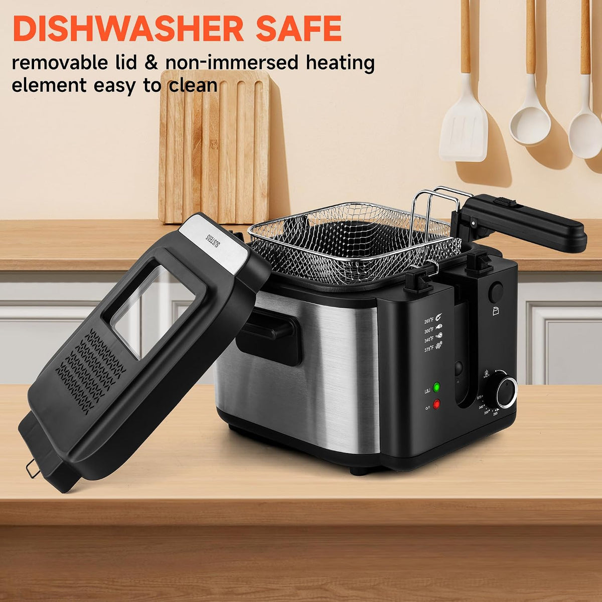 SUSTEAS® Electric Deep Fryer 2.5L with Removable Lid and Non-Stick Inner Pot (MM25CY)