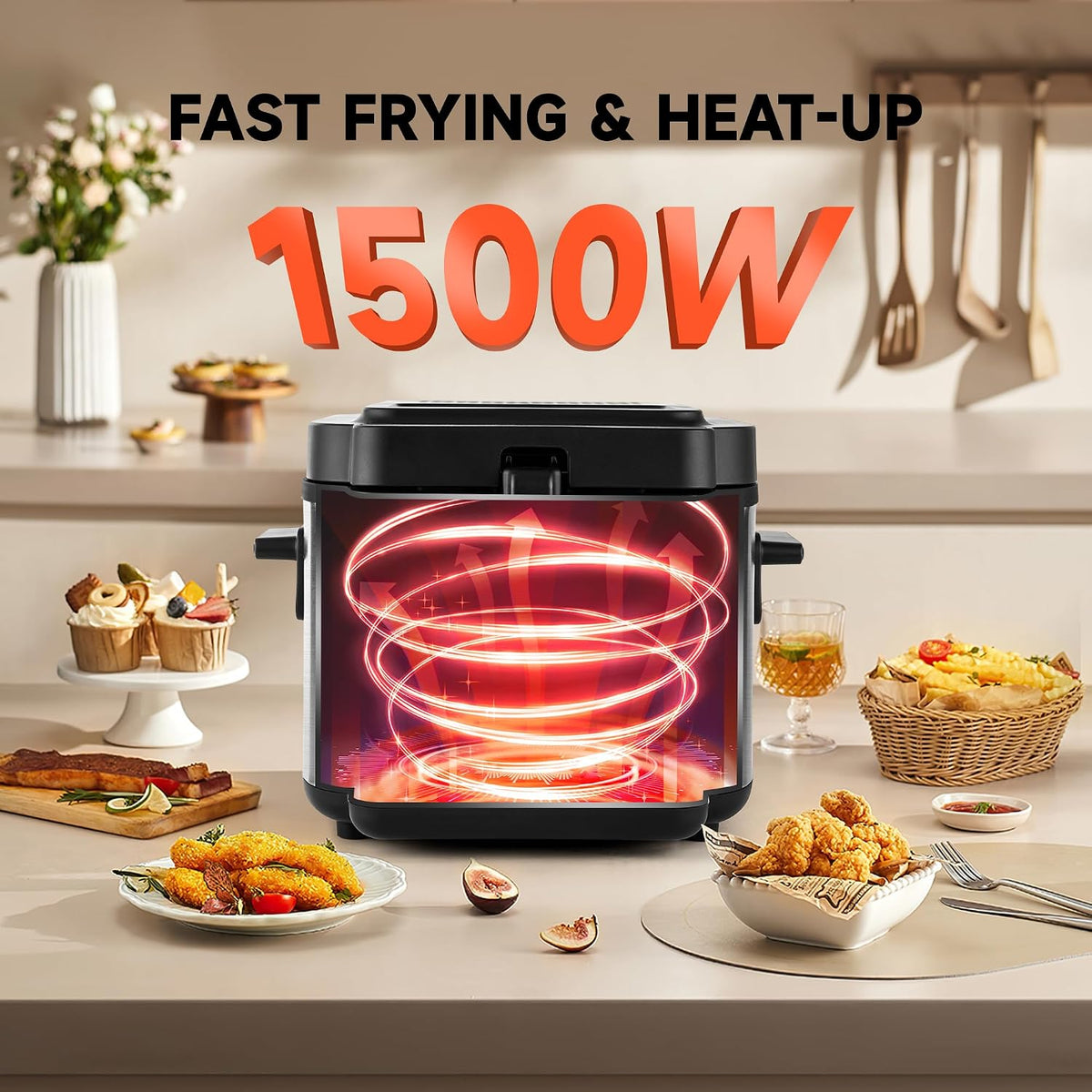 SUSTEAS® Electric Deep Fryer 2.5L with Removable Lid and Non-Stick Inner Pot (MM25CY)