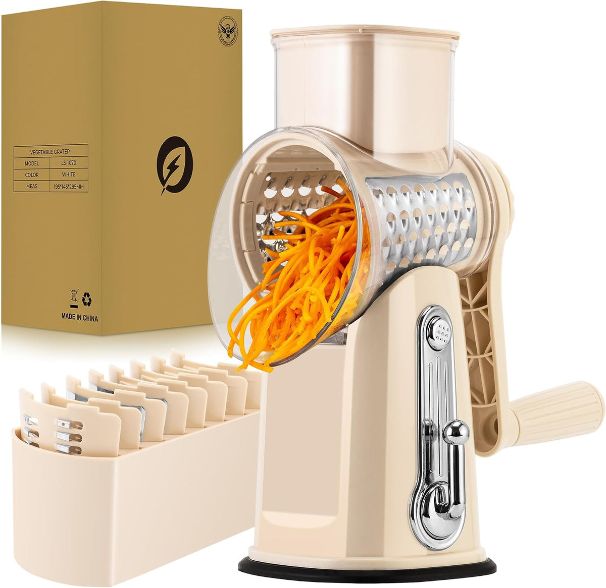 SUSTEAS® Rotary Cheese Grater with 5 Interchangeable Blades (LS-1070)
