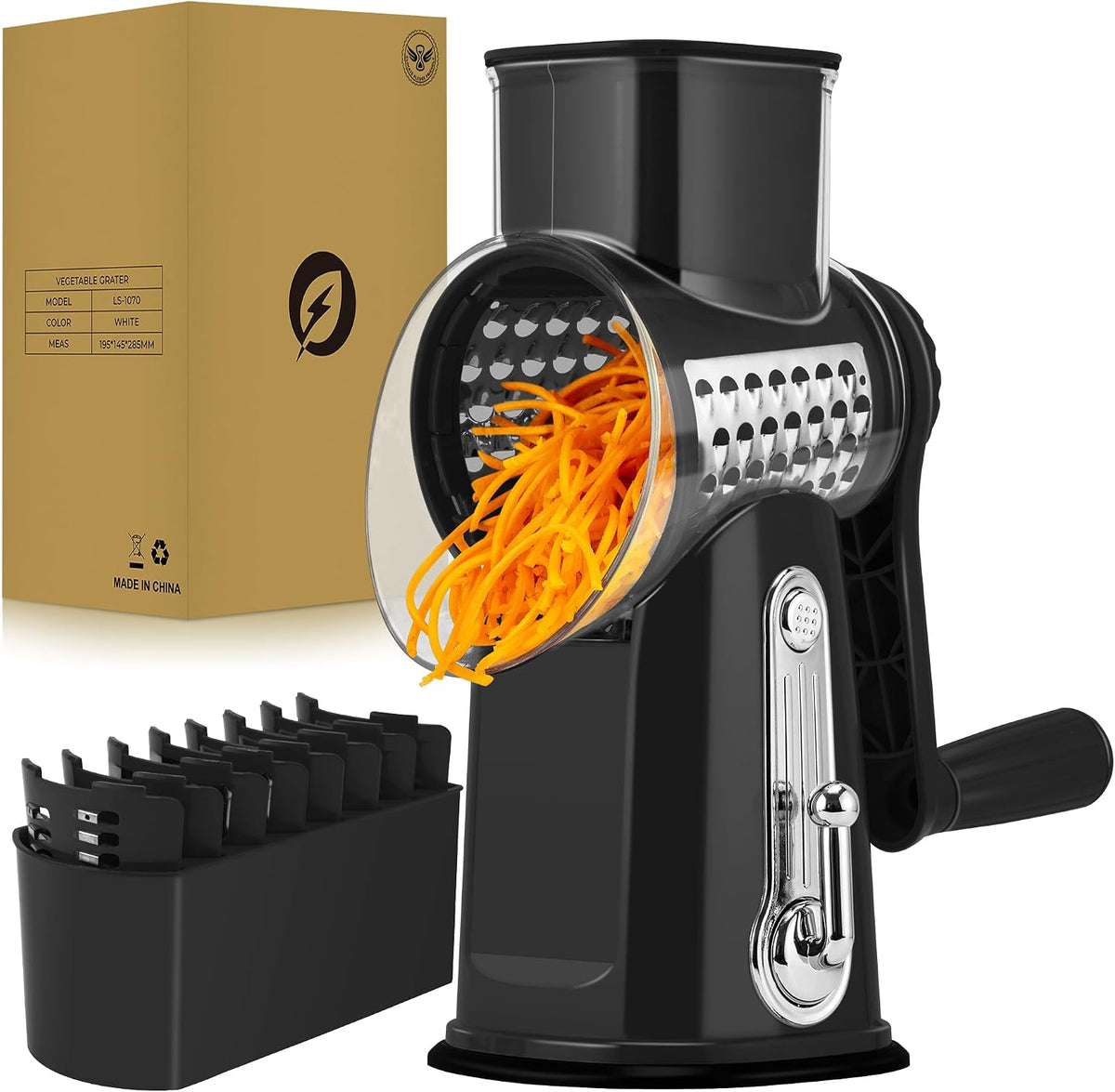 SUSTEAS® Rotary Cheese Grater with 5 Interchangeable Blades (LS-1070)