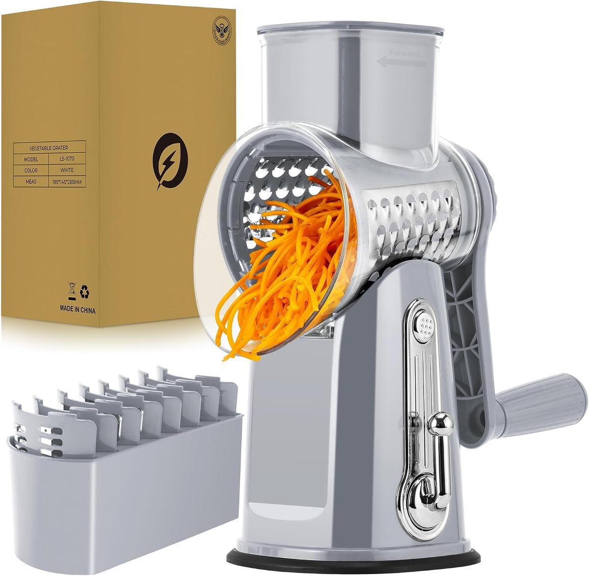 SUSTEAS® Rotary Cheese Grater with 5 Interchangeable Blades (LS-1070)