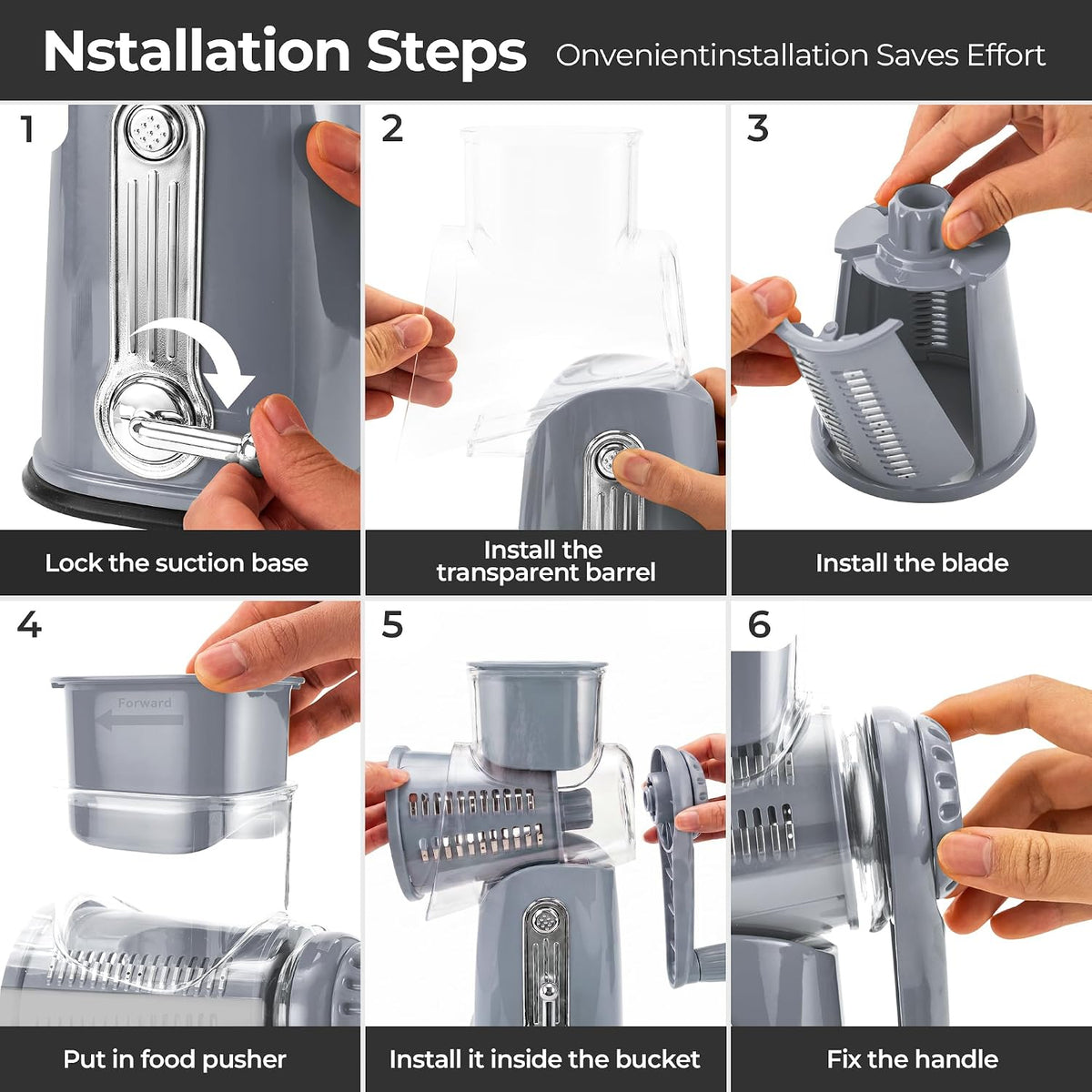 SUSTEAS® Rotary Cheese Grater with 5 Interchangeable Blades (LS-1070)