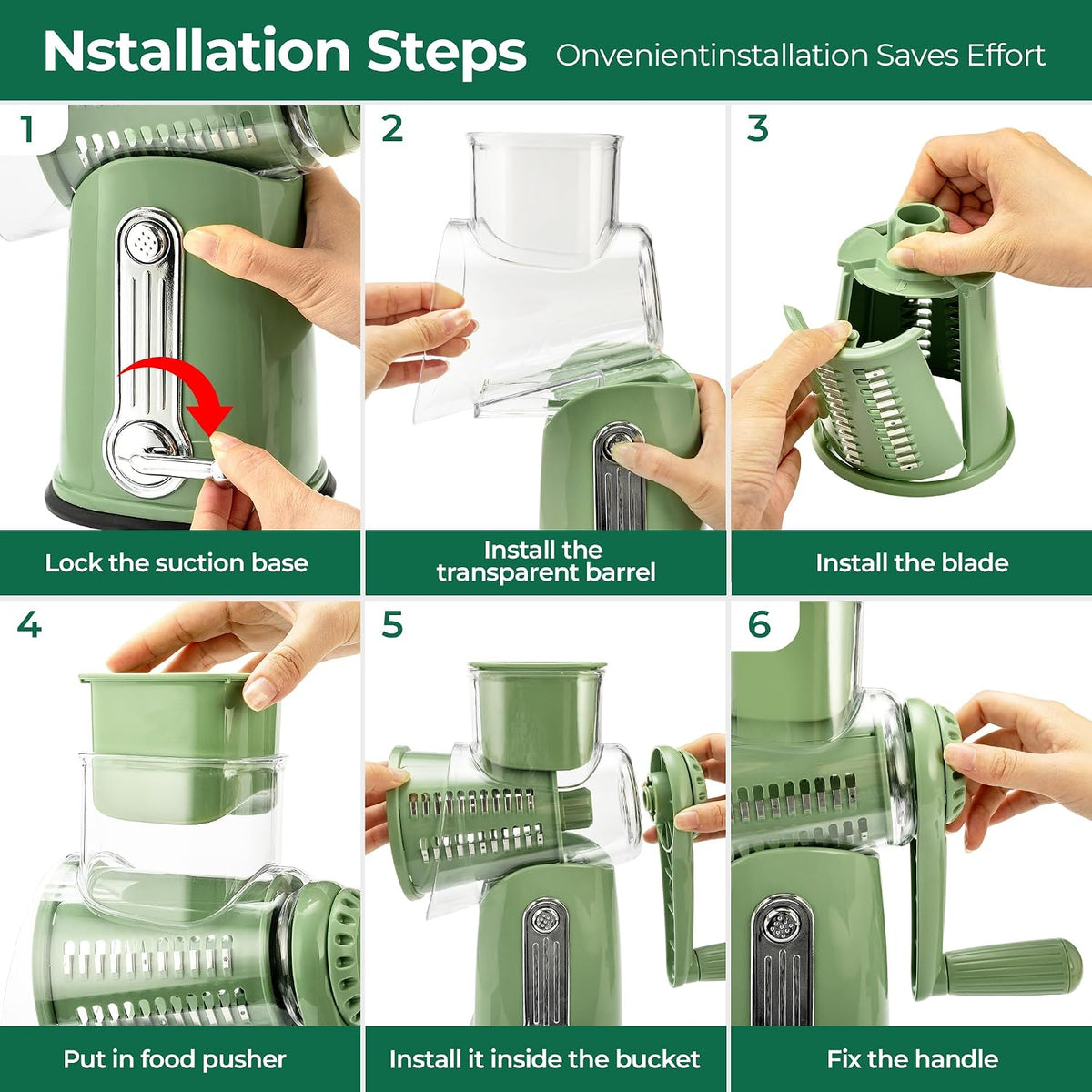 SUSTEAS® Rotary Cheese Grater with 5 Interchangeable Blades (LS-1070)