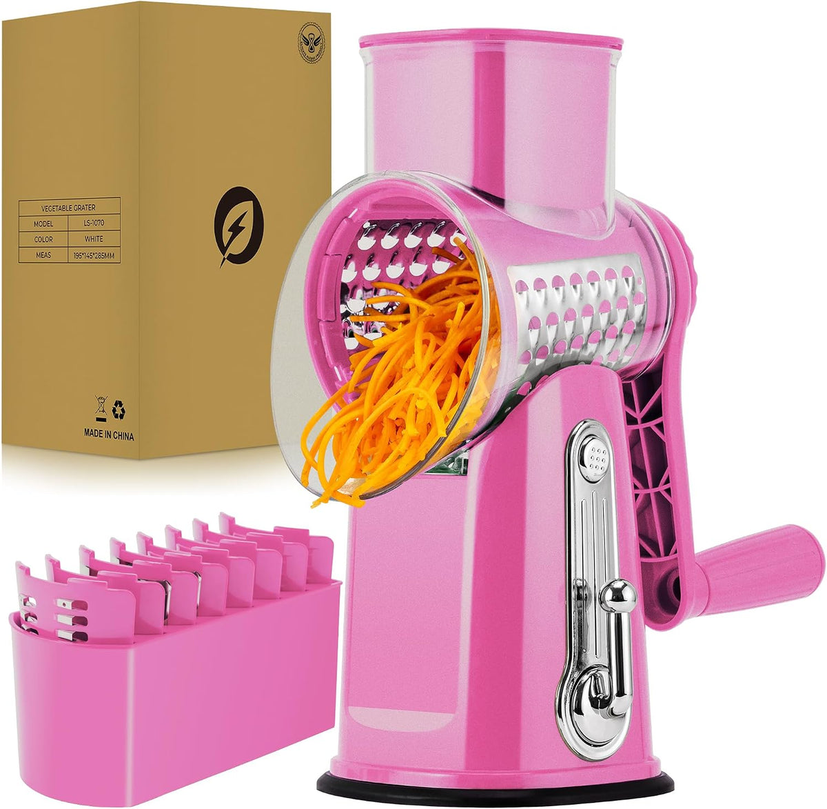 SUSTEAS® Rotary Cheese Grater with 5 Interchangeable Blades (LS-1070)