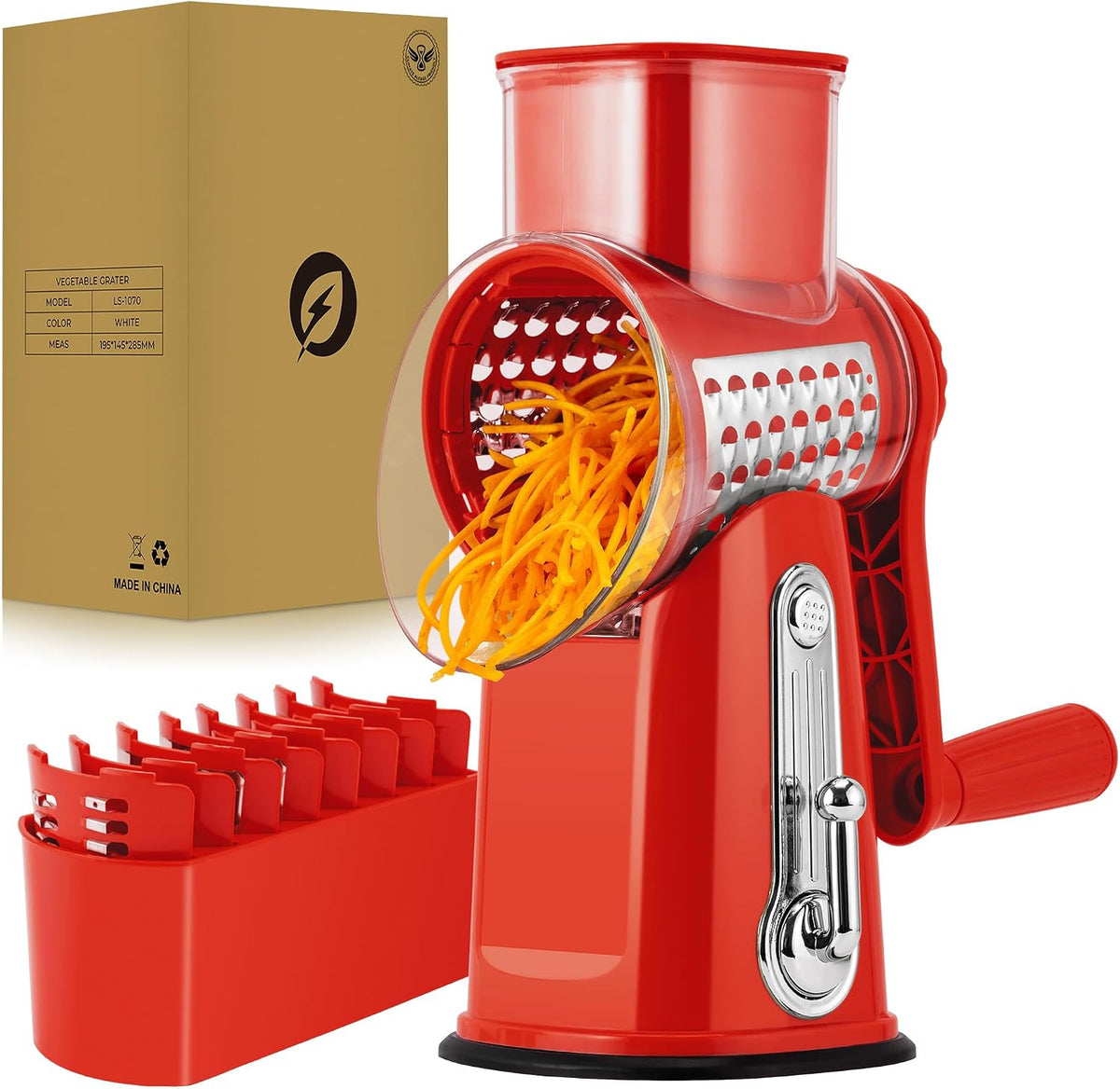 SUSTEAS® Rotary Cheese Grater with 5 Interchangeable Blades (LS-1070)