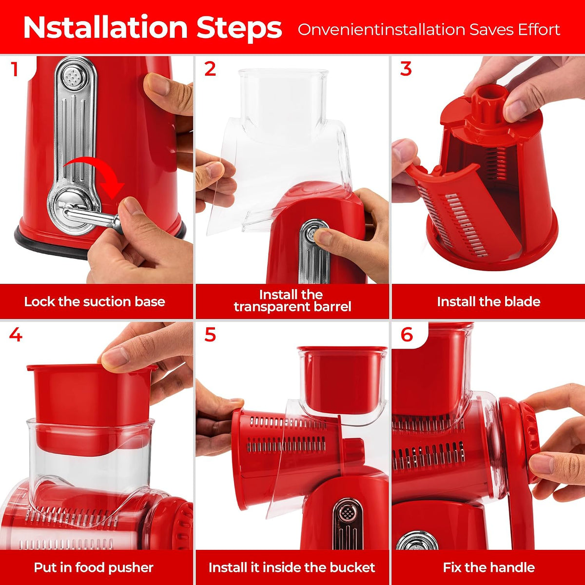 SUSTEAS® Rotary Cheese Grater with 5 Interchangeable Blades (LS-1070)