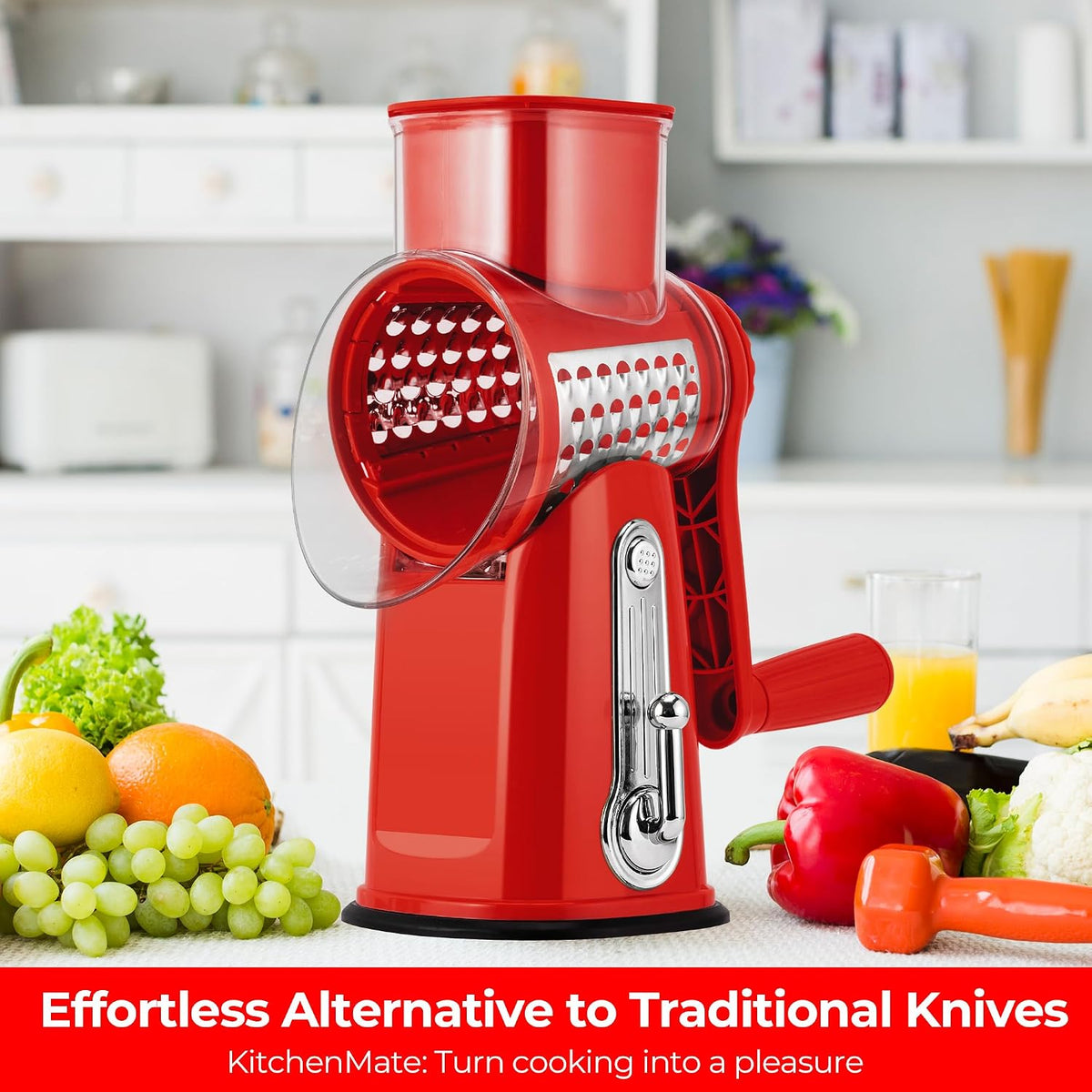 SUSTEAS® Rotary Cheese Grater with 5 Interchangeable Blades (LS-1070)