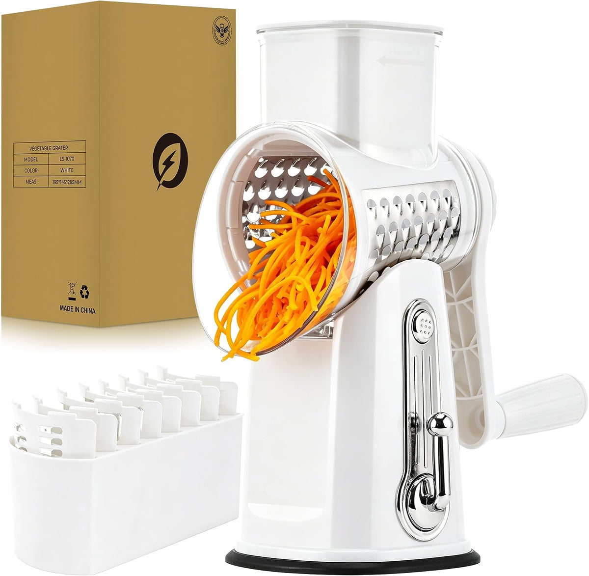 SUSTEAS® Rotary Cheese Grater with 5 Interchangeable Blades (LS-1070)