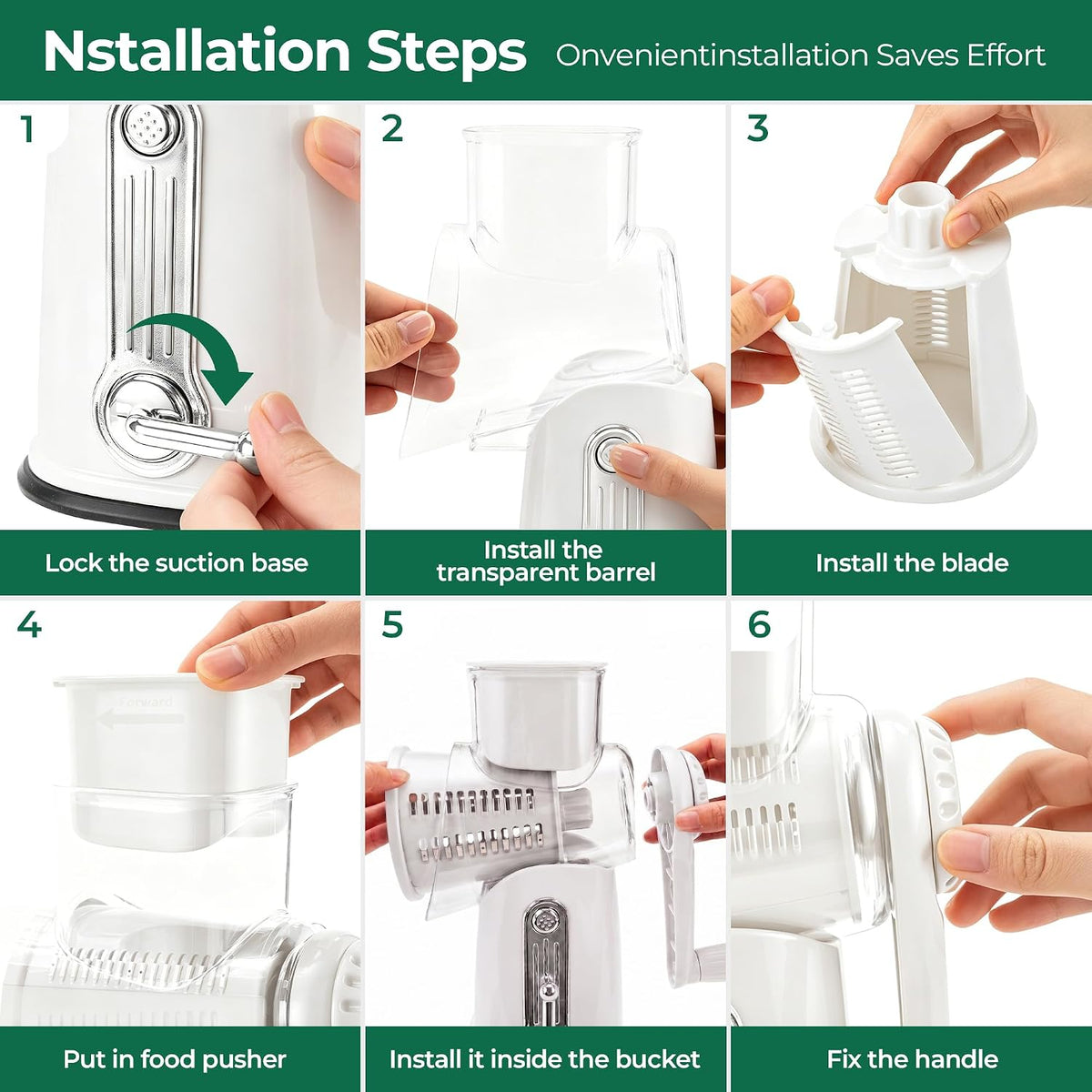 SUSTEAS® Rotary Cheese Grater with 5 Interchangeable Blades (LS-1070)