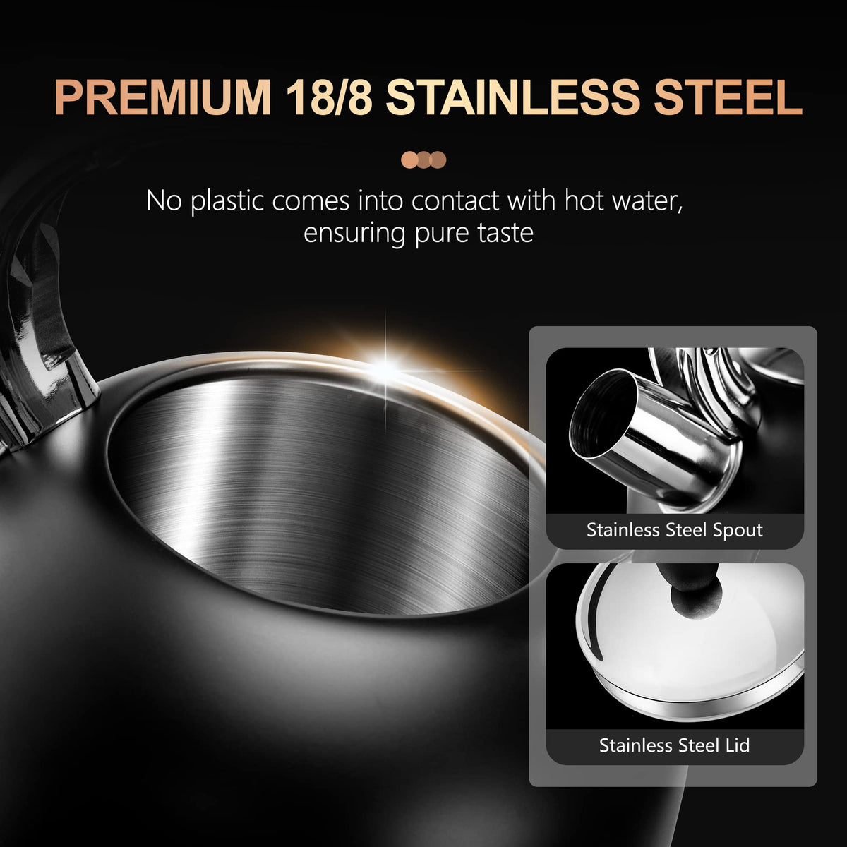 Stovetop Whistling Tea Kettle Stainless Fast Heating Gas Induction Fast Heating 3.17QT - SUSTEAS