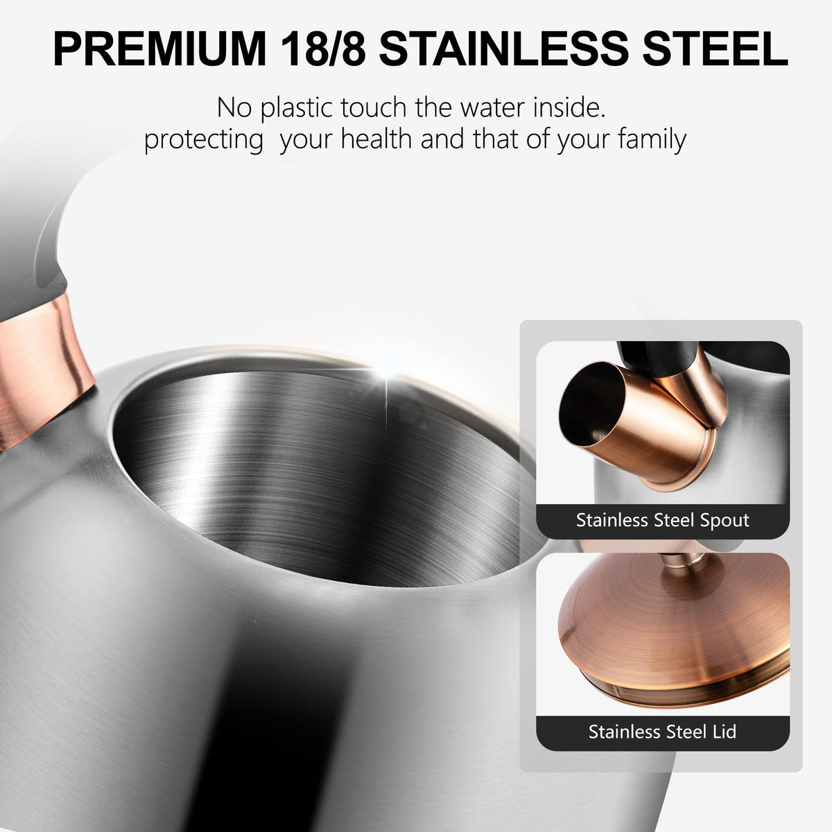 Stovetop Whistling Tea Kettle Stainless Fast Heating Gas Induction Fast Heating 3.17QT - SUSTEAS