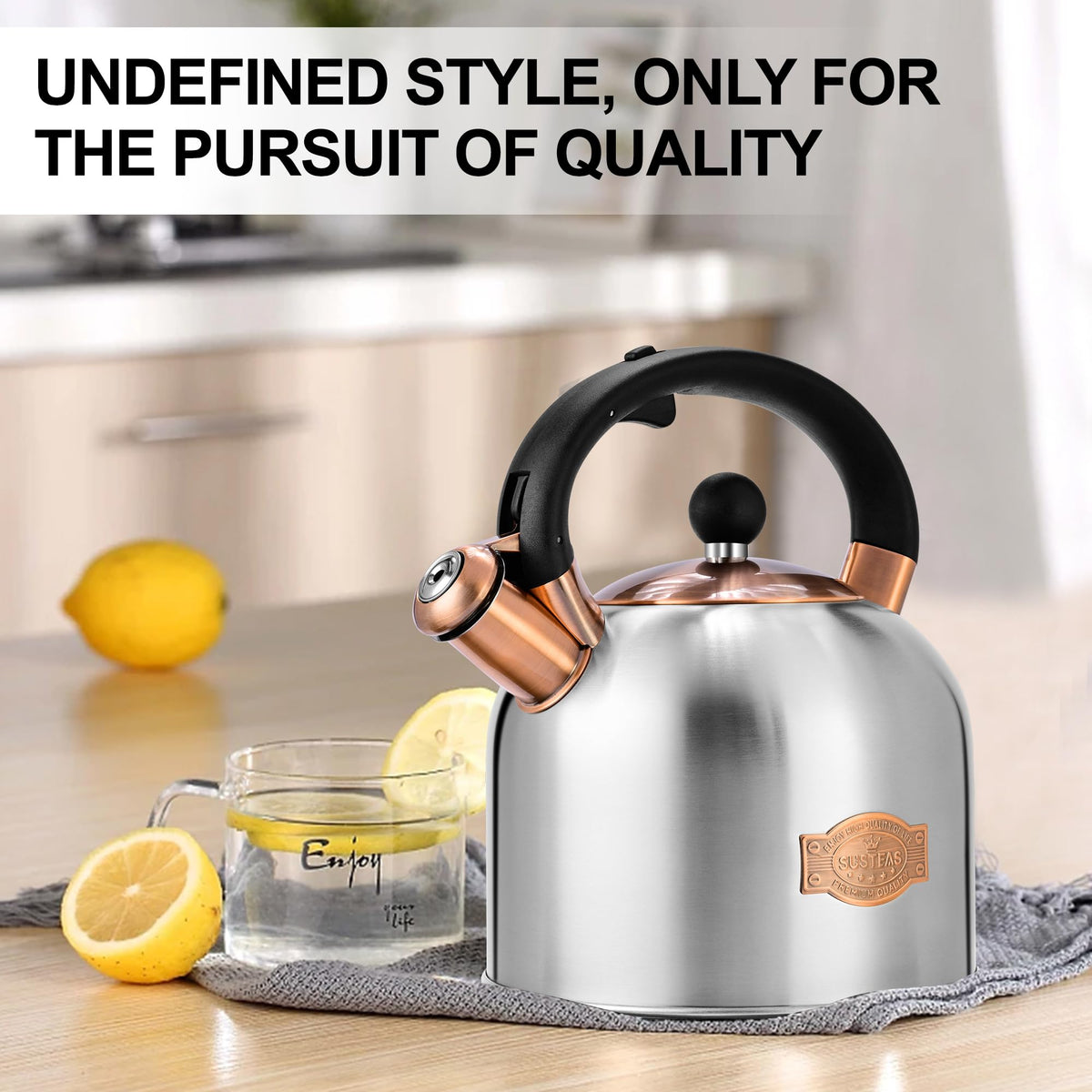 Stovetop Whistling Tea Kettle Stainless Fast Heating Gas Induction Fast Heating 3.17QT - SUSTEAS
