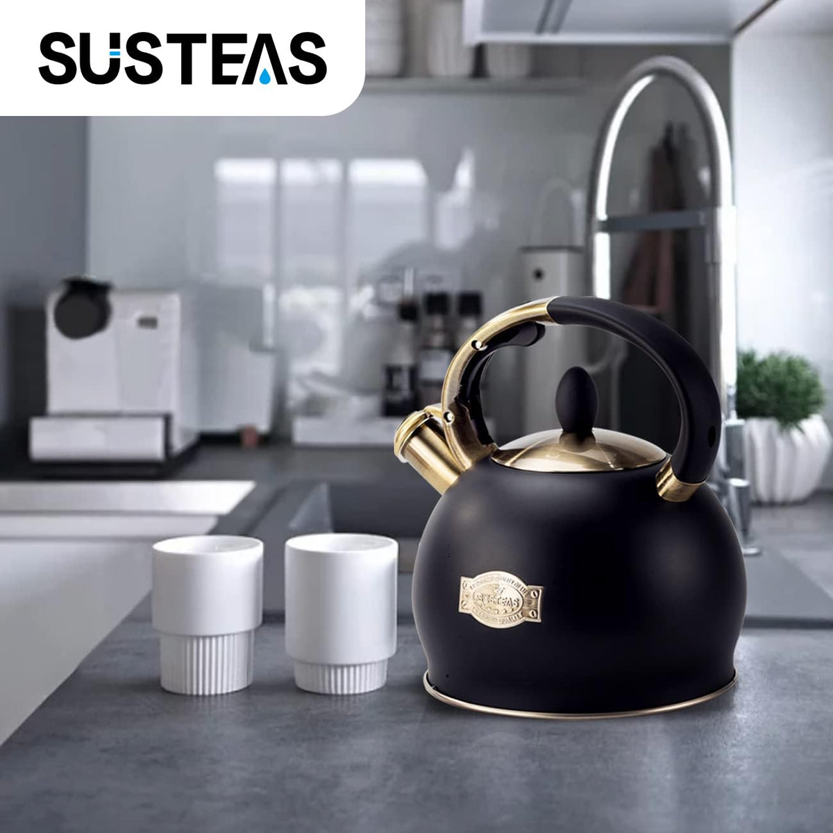 Stovetop Whistling Tea Kettle for Gas & Induction 2.64QT - SUSTEAS