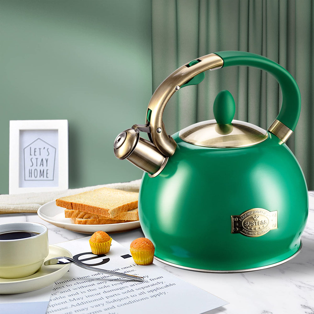 Stovetop Whistling Tea Kettle for Gas & Induction 2.64QT - SUSTEAS