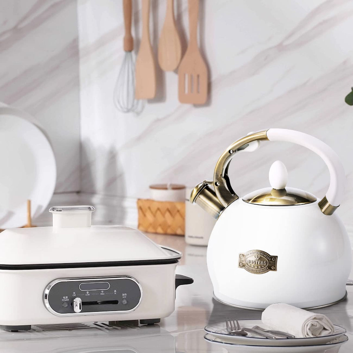 Stovetop Whistling Tea Kettle for Gas & Induction 2.64QT - SUSTEAS