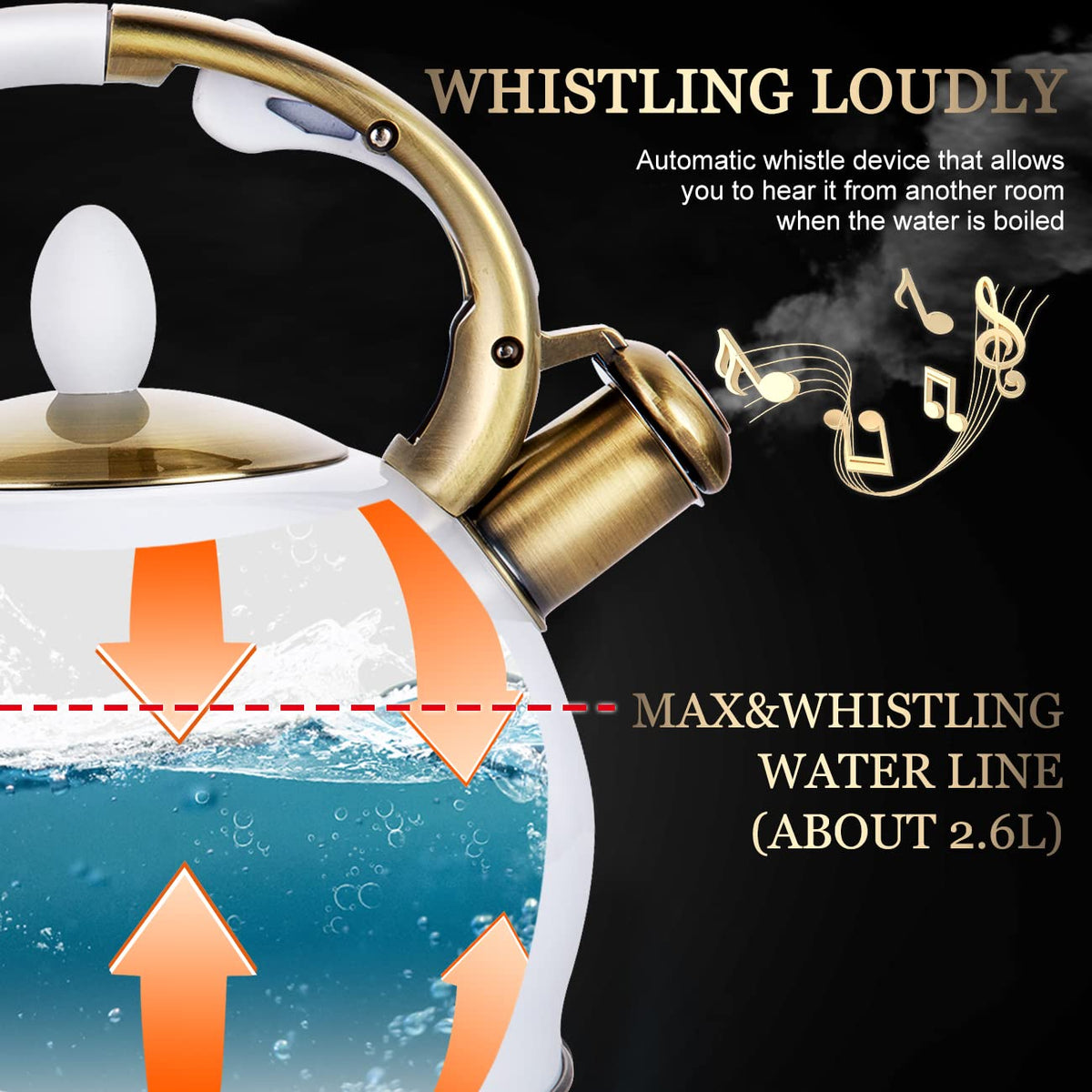Stovetop Whistling Tea Kettle for Gas & Induction 2.64QT - SUSTEAS