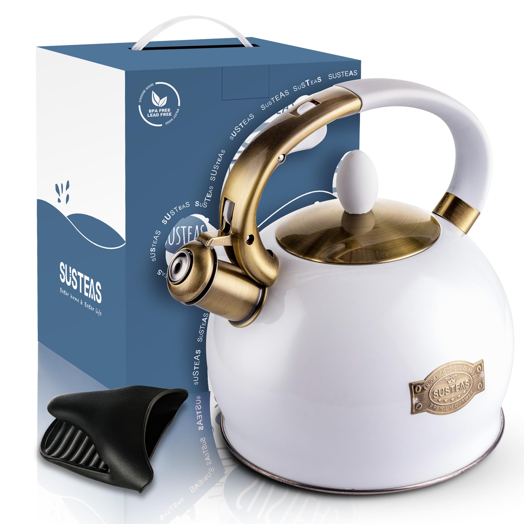 SUSTEAS® Whistling Tea Kettle Stainless Steel for Gas & Induction
