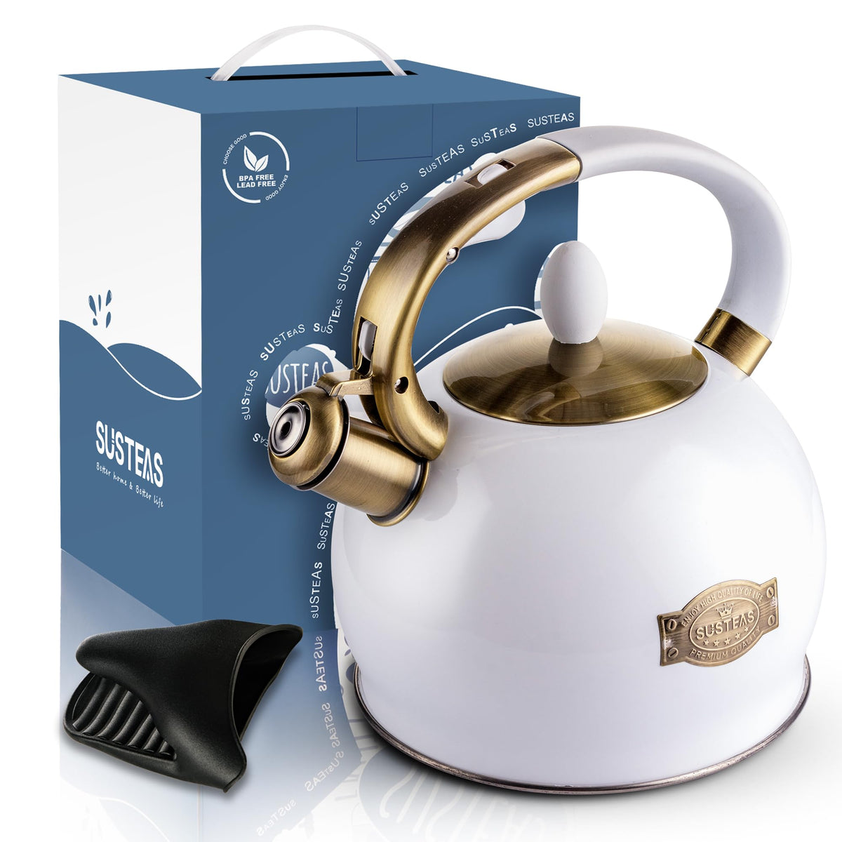 Stovetop Whistling Tea Kettle for Gas & Induction 2.64QT - SUSTEAS