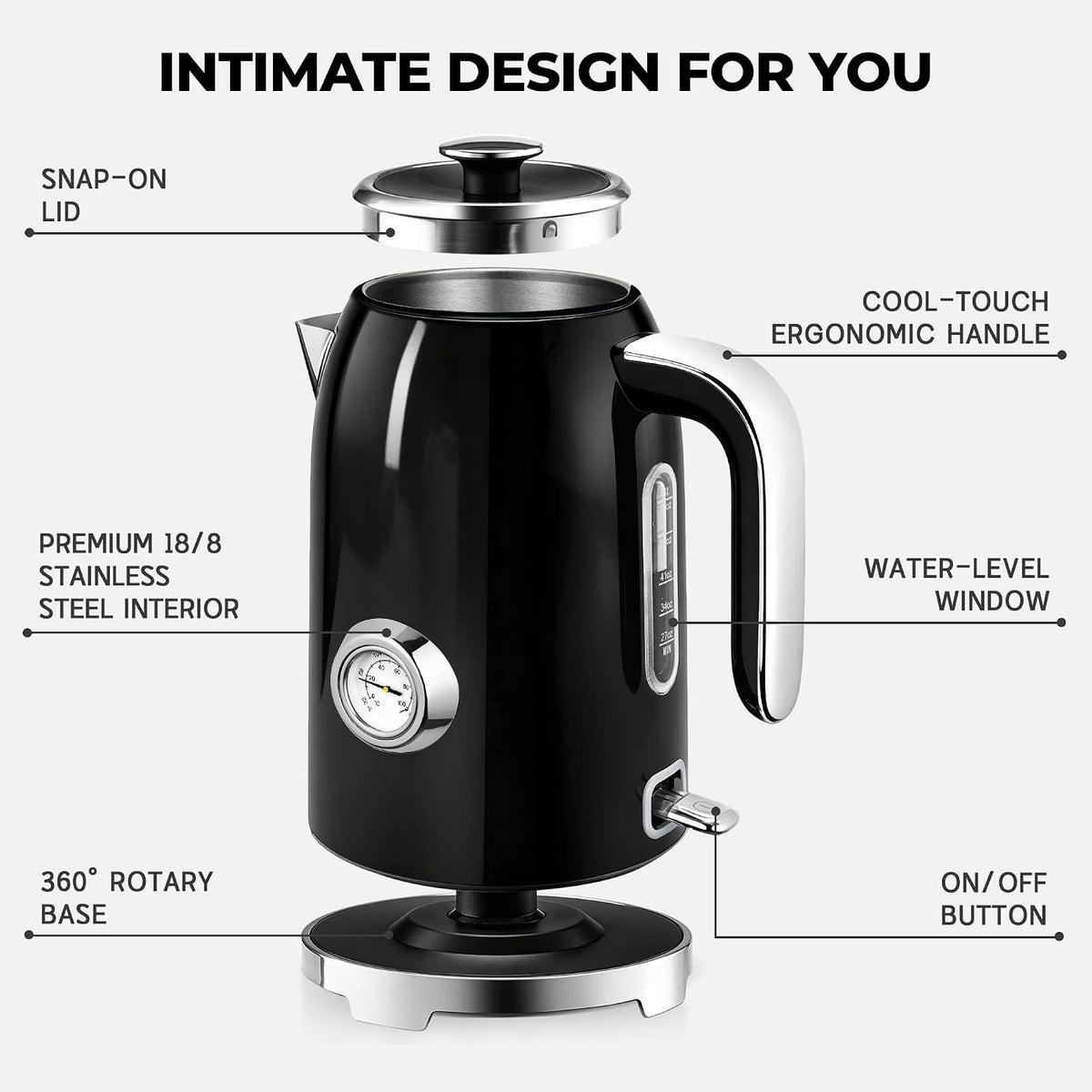 SUSTEAS® 1.7L Stainless Steel Electric Kettle with Thermometer (KE-1309BT)