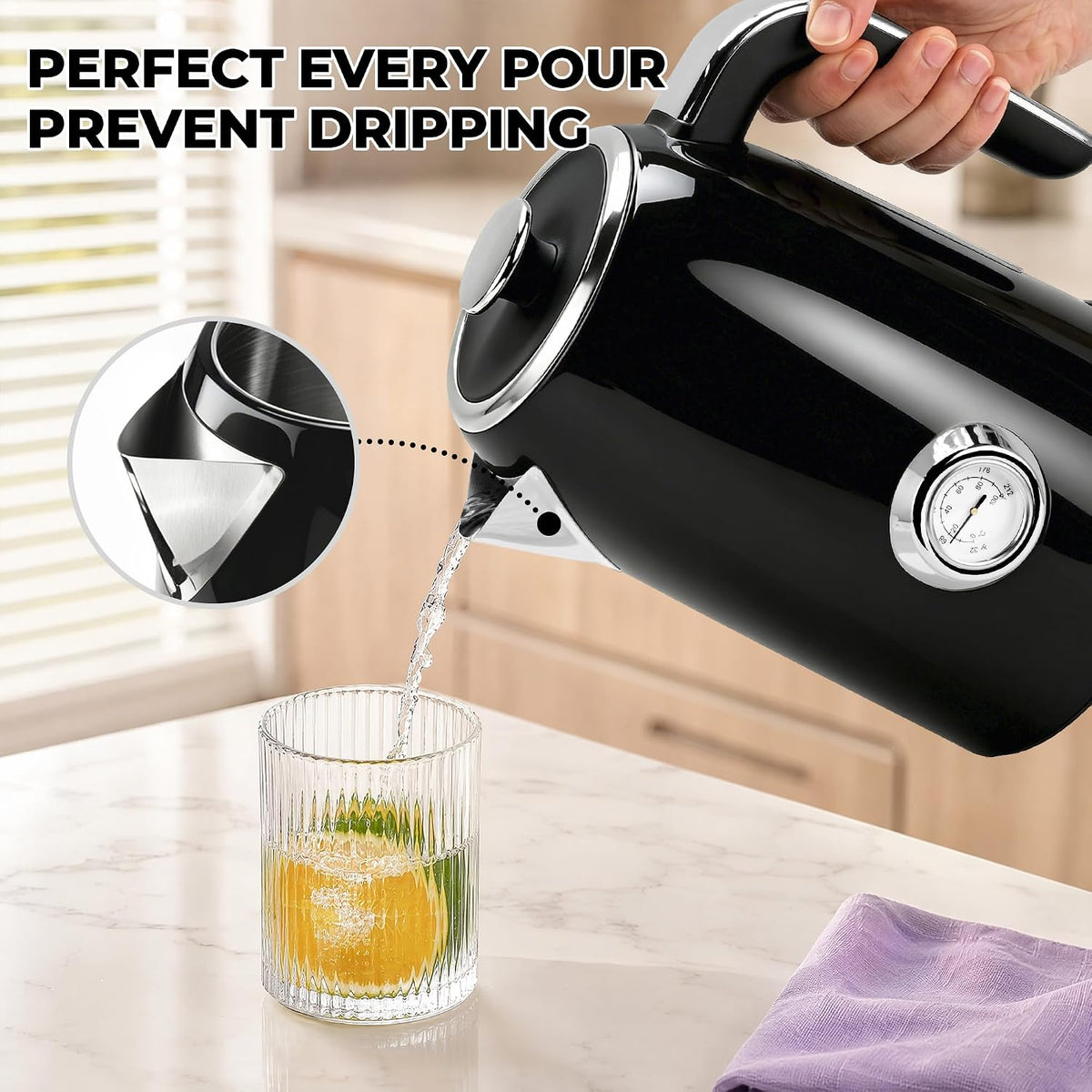 SUSTEAS® 1.7L Stainless Steel Electric Kettle with Thermometer (KE-1309BT)