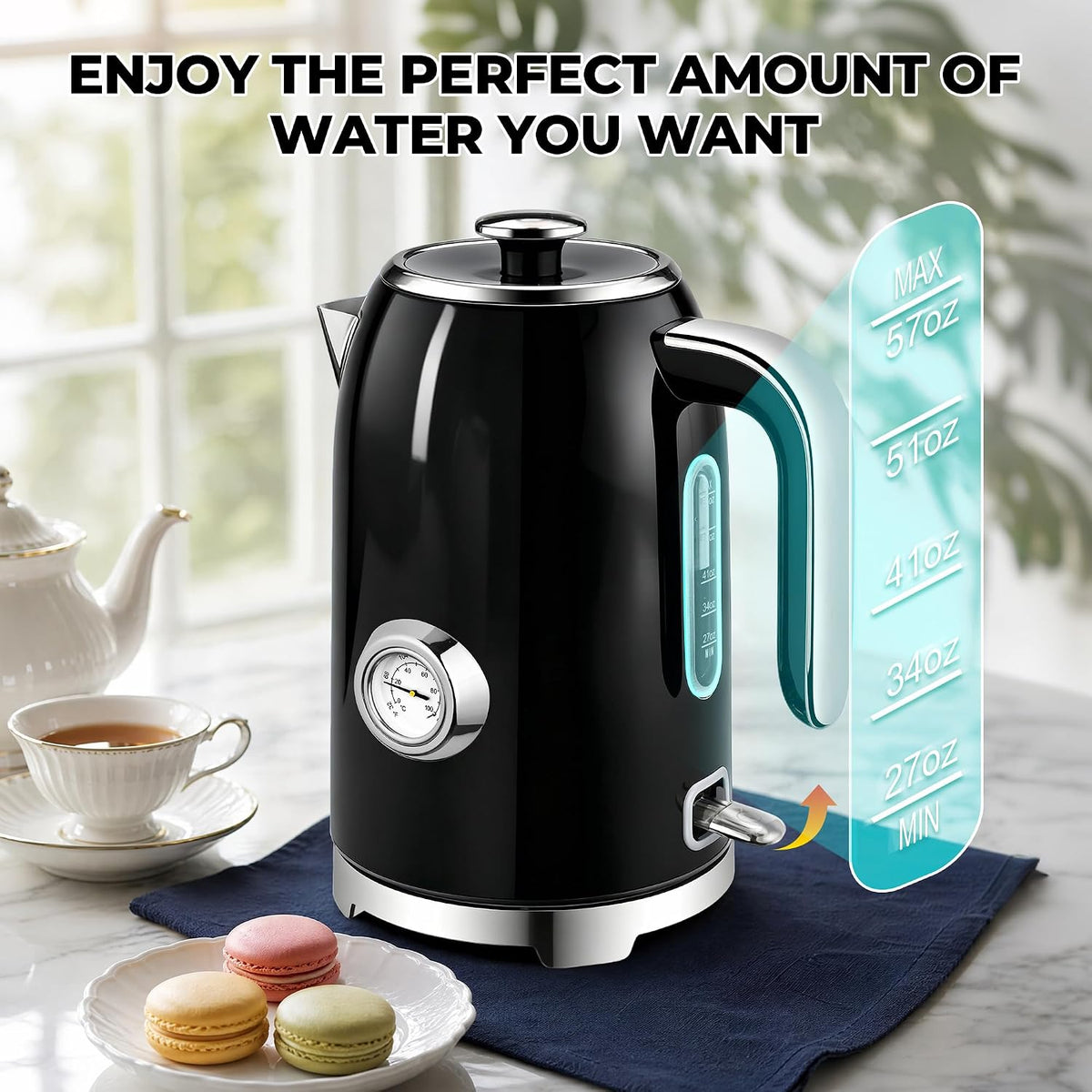 SUSTEAS® 1.7L Stainless Steel Electric Kettle with Thermometer (KE-1309BT)