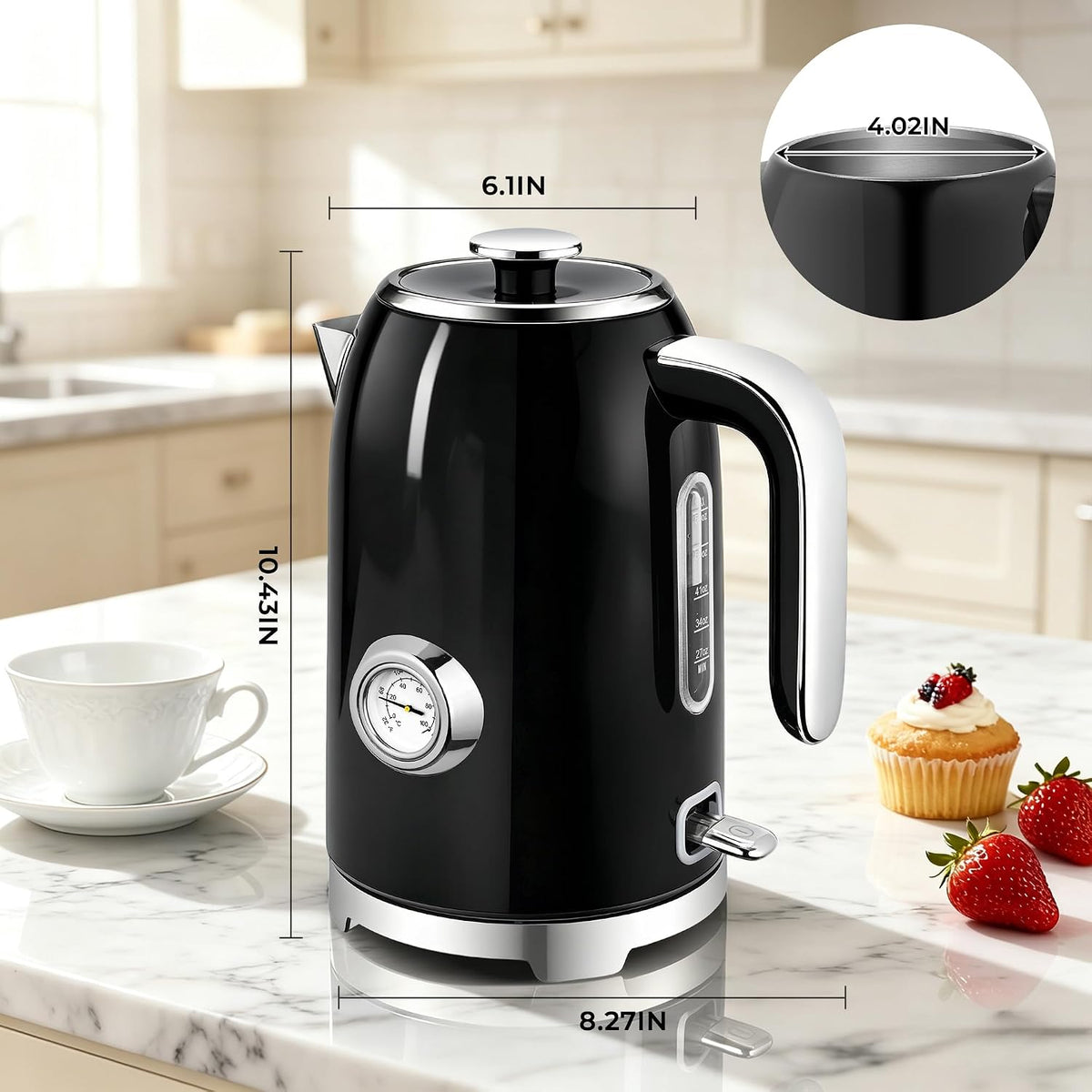 SUSTEAS® 1.7L Stainless Steel Electric Kettle with Thermometer (KE-1309BT)