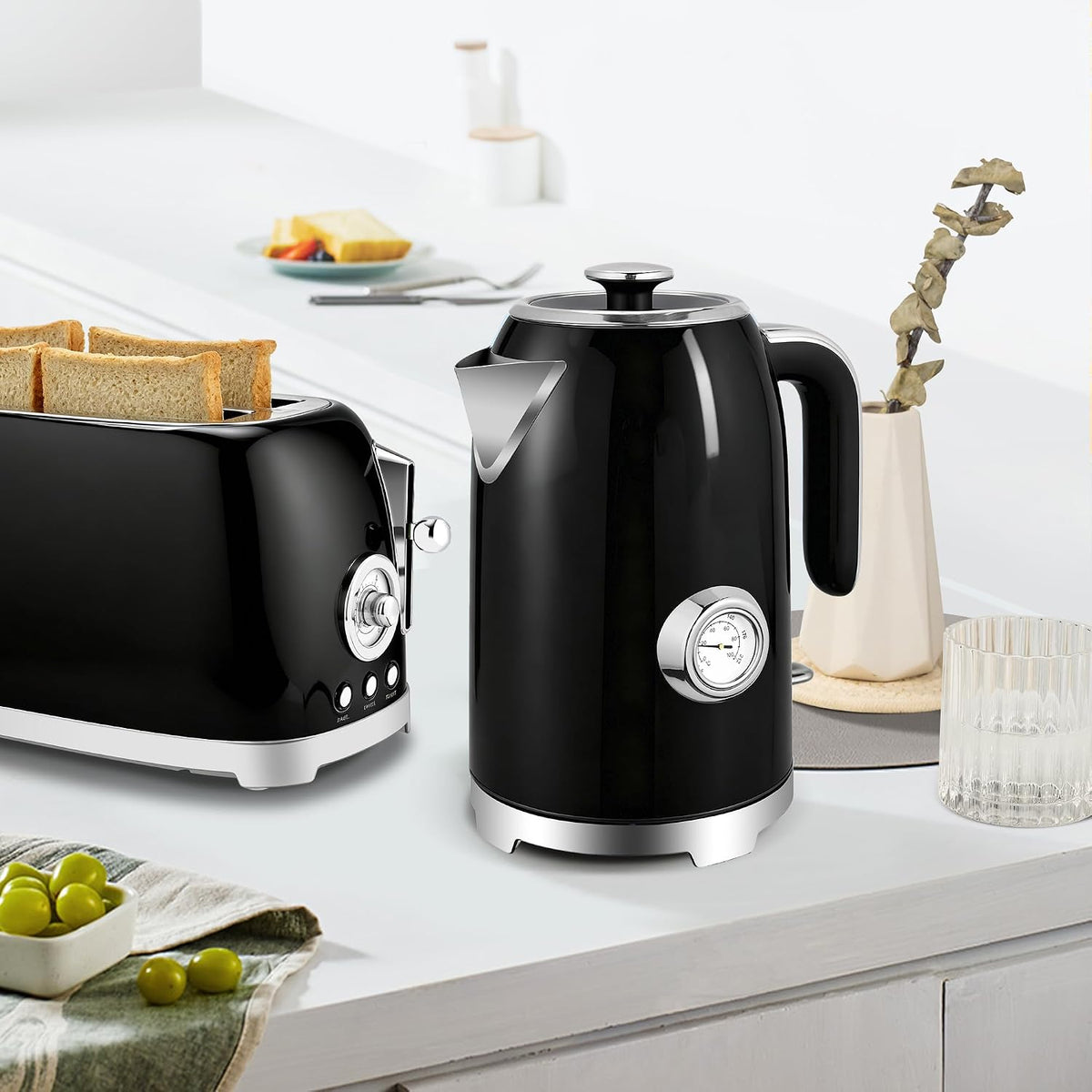 SUSTEAS® 1.7L Stainless Steel Electric Kettle with Thermometer (KE-1309BT)