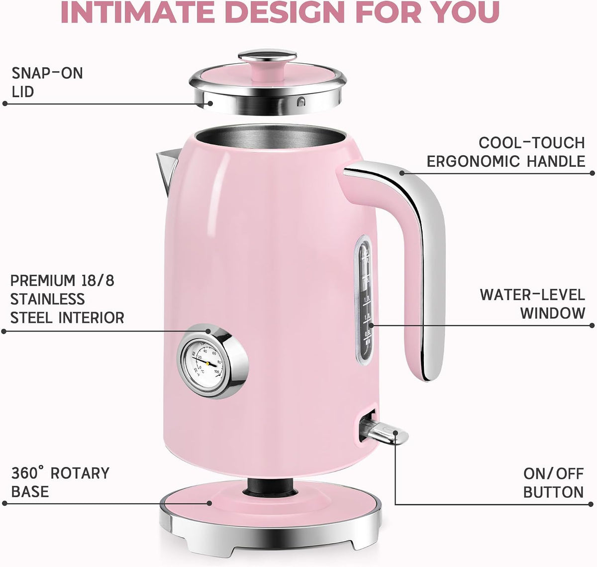 SUSTEAS® 1.7L Stainless Steel Electric Kettle with Thermometer (KE-1309BT)
