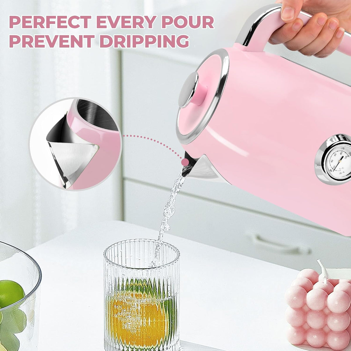 SUSTEAS® 1.7L Stainless Steel Electric Kettle with Thermometer (KE-1309BT)