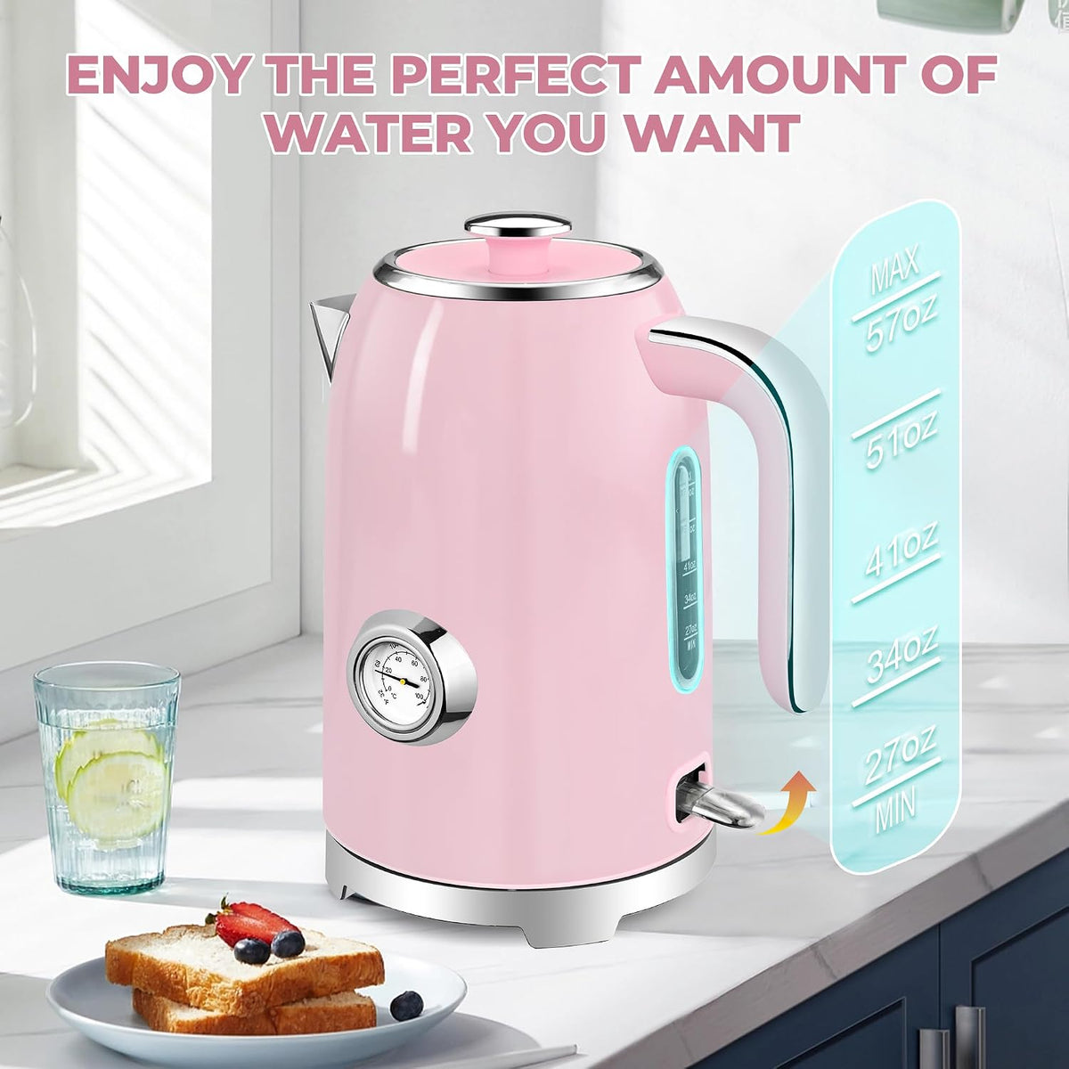 SUSTEAS® 1.7L Stainless Steel Electric Kettle with Thermometer (KE-1309BT)