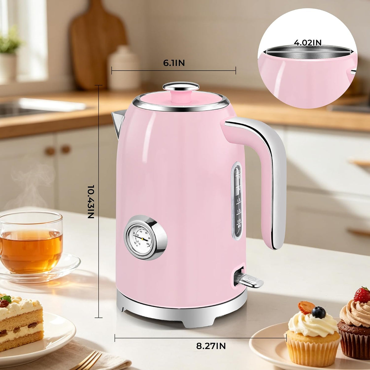 SUSTEAS® 1.7L Stainless Steel Electric Kettle with Thermometer (KE-1309BT)