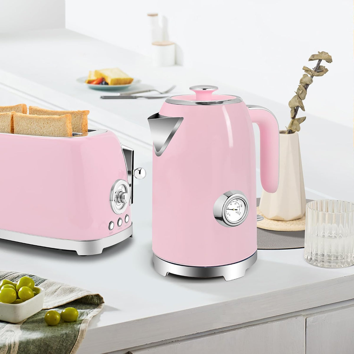 SUSTEAS® 1.7L Stainless Steel Electric Kettle with Thermometer (KE-1309BT)