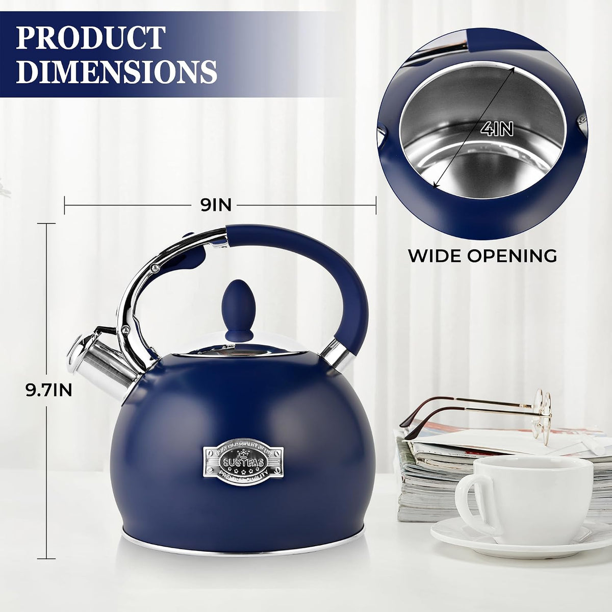 SUSTEAS® 2.64 QT Whistling Tea Kettle with 5-Layer Encapsulated Base (PDH)