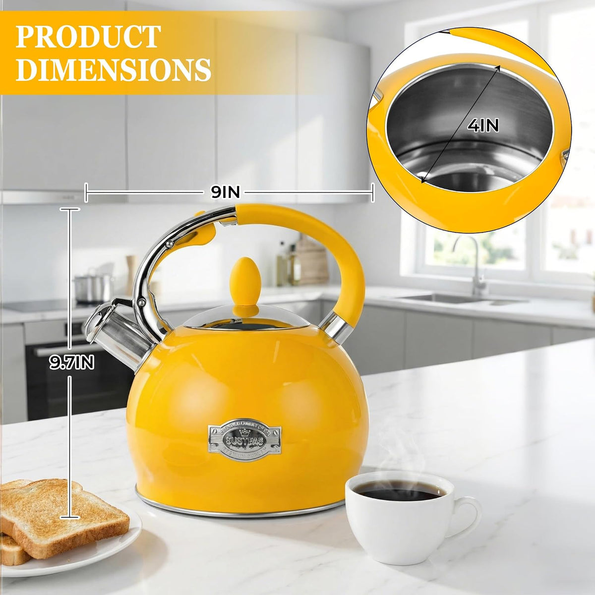 SUSTEAS® 2.64 QT Whistling Tea Kettle with 5-Layer Encapsulated Base (PDH)