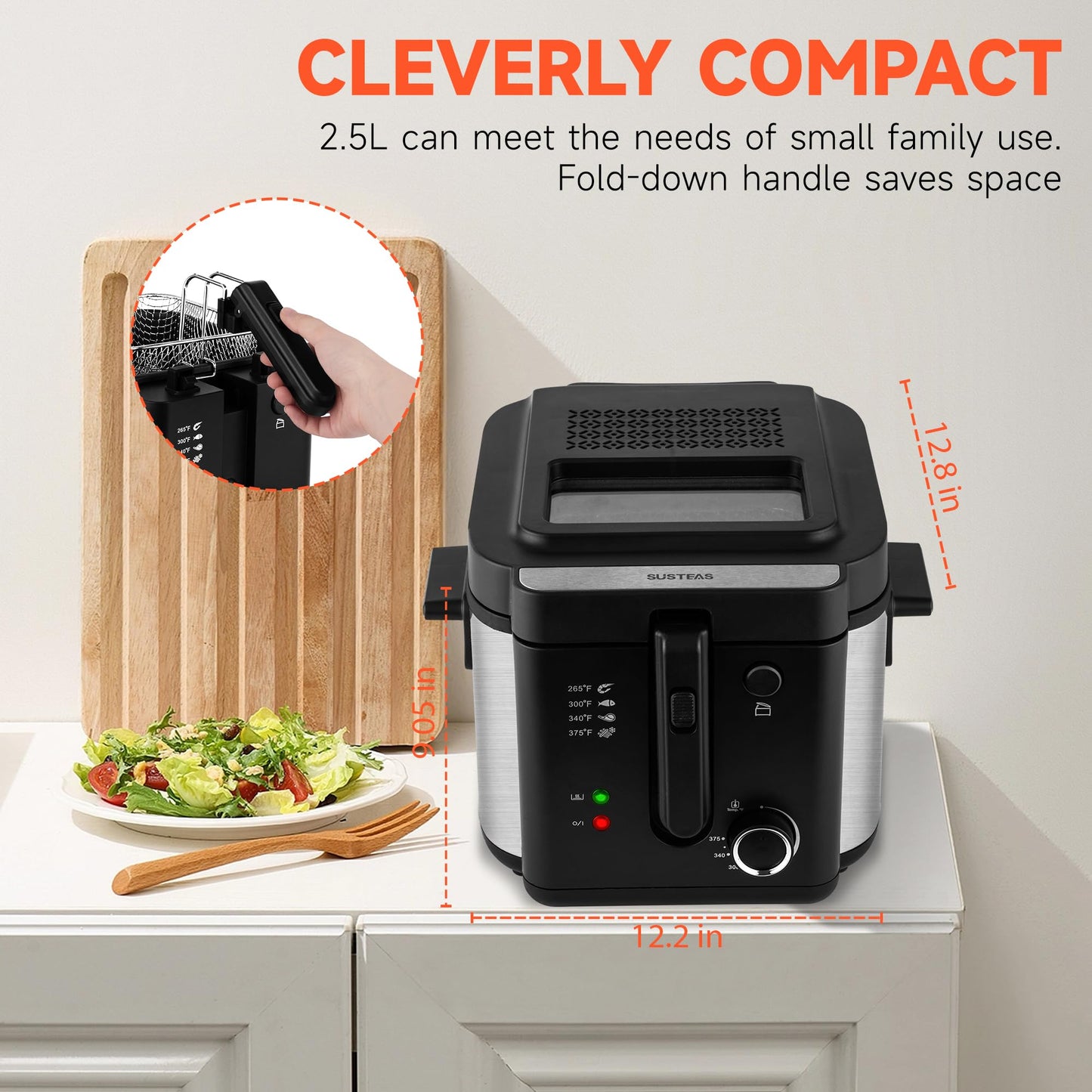 SUSTEAS Deep Fryer with Basket Mother's Day, 1500W Electric Deep Fryers for Home Use with Temperature Control, Removable Lid and 1.5L / 2.5L Non-Stick Inner Pot Easy to Clean