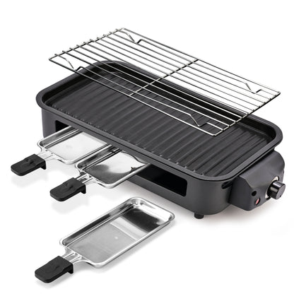 Black Indoor Smokeless Electric Grill, Non-Stick Cooking Removable Plate, Portable Electric Korean BBQ Grill with Removable Temperature Control, Dishwasher Safe, 1500W