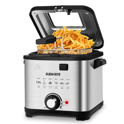 SUSTEAS Deep Fryer with Basket Mother's Day, 1500W Electric Deep Fryers for Home Use with Temperature Control, Removable Lid and 1.5L / 2.5L Non-Stick Inner Pot Easy to Clean