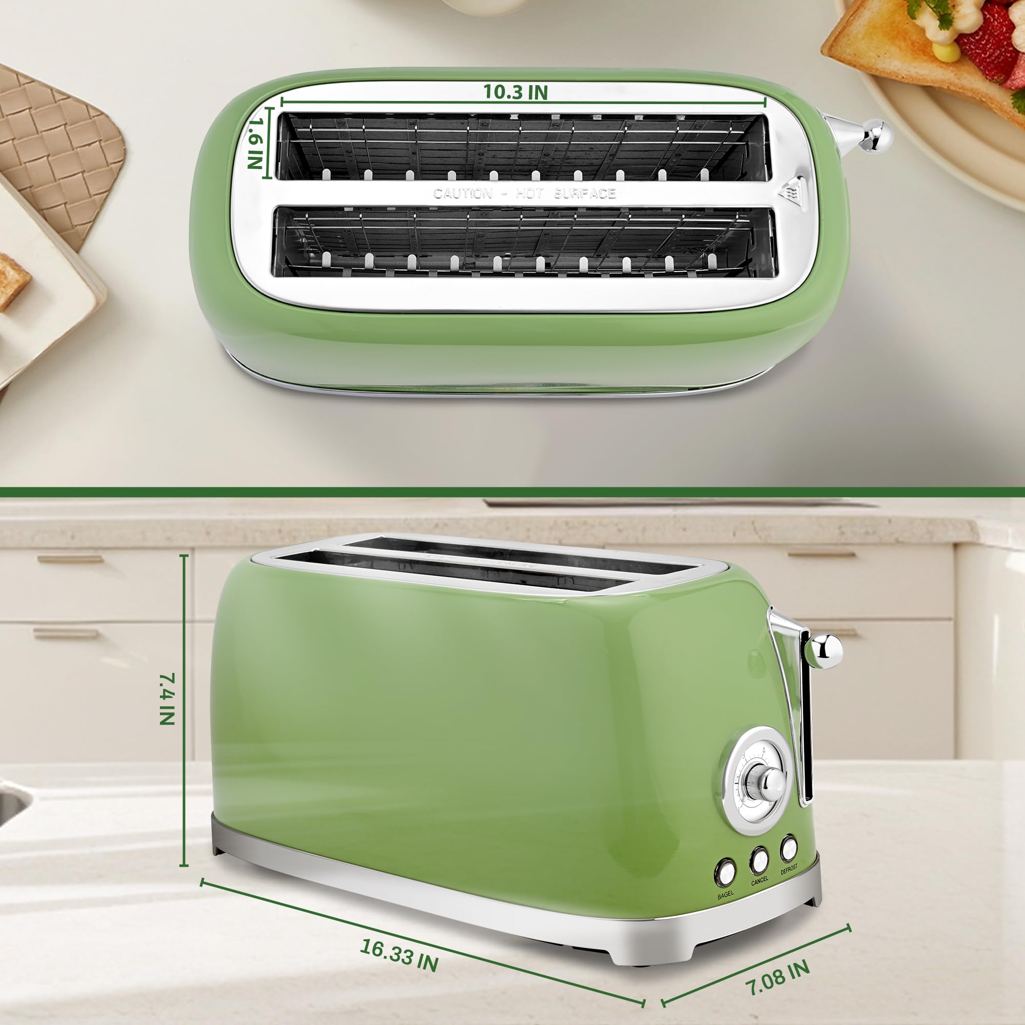 SUSTEAS Toaster 4 Slice Wide Slot, Stainless Steel Bread Toasters